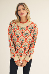 Jodifl Boho Floral Comfy Sweater Top - Brick Jodifl Boho Floral Comfy Sweater Top - Brick
