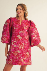 Jodifl Hot Pink Floral Jacquard Shift Dress Jodifl Hot Pink Floral Jacquard Shift Dress