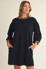 Jodifl Black Color Rib Band Accent Casual Dress