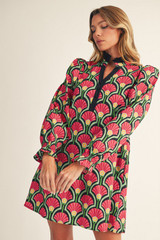 Jodifl Puff Shoulder Boho Floral A-line Dress Jodifl Puff Shoulder Boho Floral A-line Dress