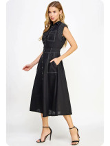 Strut & Bolt Black Top-Stitch Sleeveless Linen Midi Dress Strut & Bolt Black Top-Stitch Sleeveless Linen Midi Dress