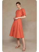 Strut & Bolt Belt Waist Pleated Cotton Midi Dress - Rust Strut & Bolt Belt Waist Pleated Cotton Midi Dress - Rust