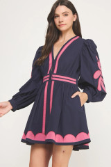 Strut & Bolt Flower Patch Contrast Embroidery Mini Dress