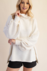 Glam White Mock Neck Balloon Sleeve Knit Top Glam White Mock Neck Balloon Sleeve Knit Top