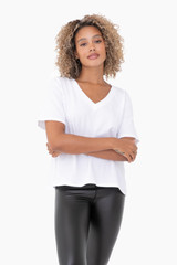 Mono B Pima Cotton Blend V-Neck Tee - White Mono B Pima Cotton Blend V-Neck Tee - White
