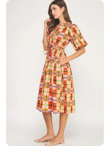 Strut & Bolt Puff Sleeve Plaid Midi Dress