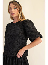 Glam Black Round Neck Puff Sleeve Blouse Glam Black Round Neck Puff Sleeve Blouse