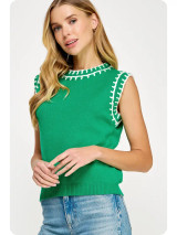 Strut & Bolt Embroidered Sleeveless Knit Tank Top - Emerald/White Strut & Bolt Embroidered Sleeveless Knit Tank Top - Emerald/White