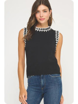 Strut & Bolt Embroidered Sleeveless Knit Tank Top - Black/White Strut & Bolt Embroidered Sleeveless Knit Tank Top - Black/White