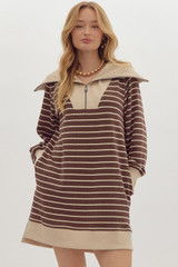 Entro Brown Long Sleeve Moini Dress with Oversized Collar Entro Brown Long Sleeve Moini Dress with Oversized Collar