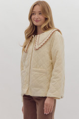 Entro Cream Quilted Oversized Collar Jacket Entro Cream Quilted Oversized Collar Jacket