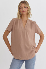 Entro Latte V-Neck Placket Top Entro Latte V-Neck Placket Top