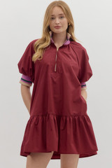 Entro Burgundy Puff Sleeve Ruffle Hem Mini Dress Entro Burgundy Puff Sleeve Ruffle Hem Mini Dress
