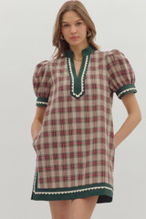 Entro Taupe Plaid Mini Dress Entro Taupe Plaid Mini Dress
