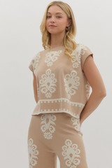 Entro Taupe Damask Pattern Muscle Pullover Top Entro Taupe Damask Pattern Muscle Pullover Top