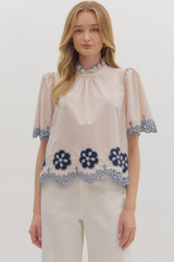 Entro Ecru Floral Embroidery Flutter Sleeve Top Entro Ecru Floral Embroidery Flutter Sleeve Top