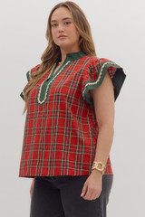 Entro Women's Plus Size Plaid Flutter Sleeve Top Entro Women's Plus Size Plaid Flutter Sleeve Top