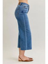 Judy Blue High Waisted Wide Crop Classic Raw Hem - Medium Denim Judy Blue High Waisted Wide Crop Classic Raw Hem - Medium Denim