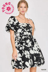 Umgee Black Two Tone Floral Print Babydoll Dress Umgee Black Two Tone Floral Print Babydoll Dress