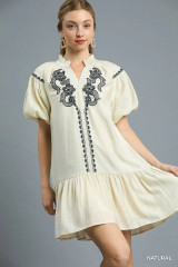 Umgee Natural Embroidered Babydoll Dress Umgee Natural Embroidered Babydoll Dress