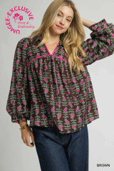 Umgee Brown Floral Vine Print Top Umgee Brown Floral Vine Print Top