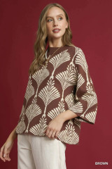 Umgee Women's Abstract Print Pullover Sweater - Brown Umgee Women's Abstract Print Pullover Sweater - Brown