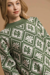 Umgee Women's Abstract Print Mock Neck Sweater - Olive Umgee Women's Abstract Print Mock Neck Sweater - Olive