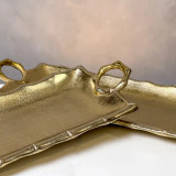 India Handicrafts Gold Tray with Handles