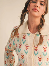 &merci Women's Floral Knit Collared Sweater Cardigan - Ivory &merci Women's Floral Knit Collared Sweater Cardigan - Ivory