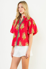 THML Women's Puff Sleeve Floral Detail Top