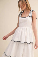 &merci Women's Contrast Binding Tiered Midi Dress - Off White