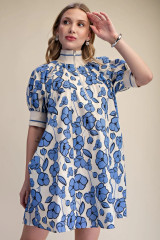 Glam Women's Blue Floral Mini Dress with Neck Band