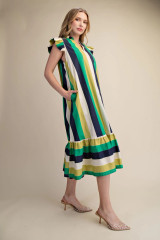 Glam Women's Navy & Green Stripe Midi Dress