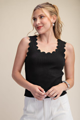 Glam Scallop Wave Shape Scoop Neck Sleeveless Everyday Knit
