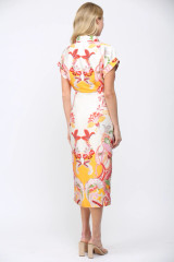 Fate Women's Botanic Scarf Print Self Tie Waist Button Down Dress