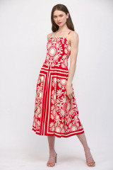 Fate Women's Red Sleeveless Gathered Waist Midi Dress