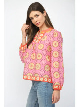 Fate Women's Pink Long Sleeve V-Neck Top