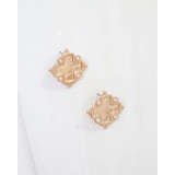 Caroline Hill Jasper Cross Stud Earring Worn Gold