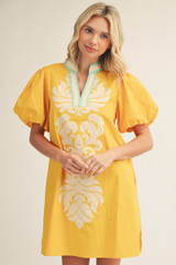 Jodifl Women's Yellow Baroque Applique Detail Shift Dress