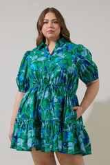 Sugar Lips Plus Size Women's Stacie Button Down Mini Dress - Kelly Blues