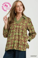 Umgee Women's Floral Print Blouse - Chestnut