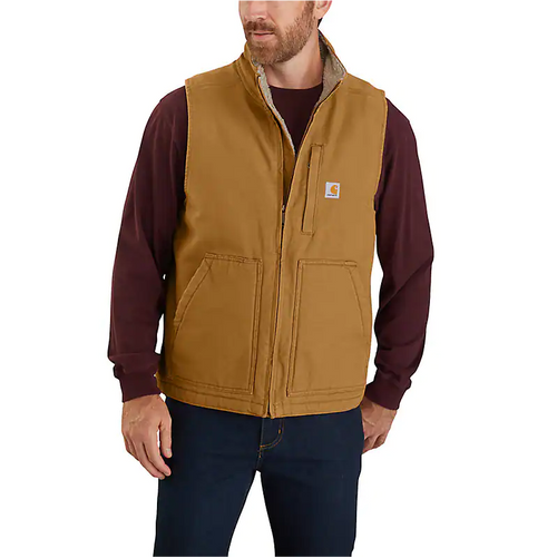 Carhartt Loose Fit Washed Duck Sherpa-Lined Mock-Neck Vest-Brown Carhartt Loose Fit Washed Duck Sherpa-Lined Mock-Neck Vest-Brown