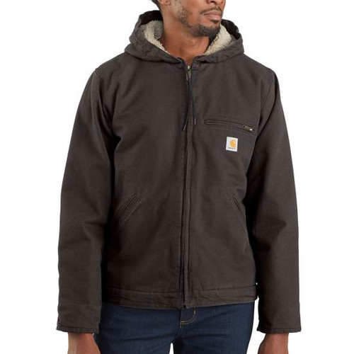 Carhartt Men's Washed Duck Sherpa-Lined Jacket-Dark Brown