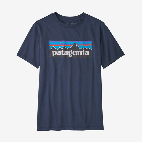 Patagonia Kids' Regenerative Organic Certified Cotton P-6 Logo T-Shirt-New Navy