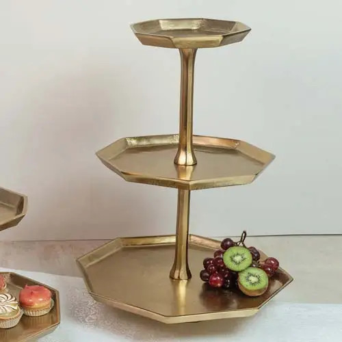 Indi Handicrafts Gilded Octagon Stand, 2-Tier