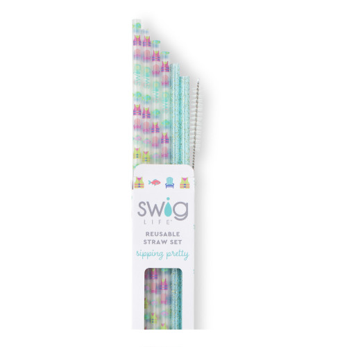 Swig Life Lake Girl + Aqua Glitter Reusable Straw Set