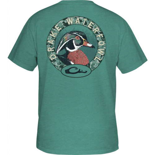 Drake Wood Duck Circle T-Shirt - Sea Blue Dark Heather