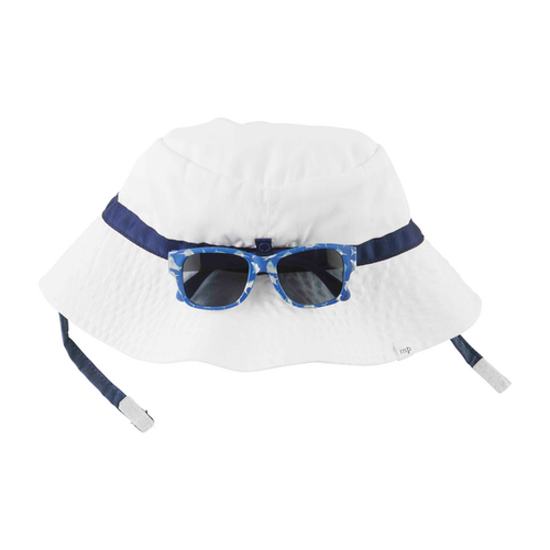 Mud Pie Toddler White Sun Hat and Sunglass Set