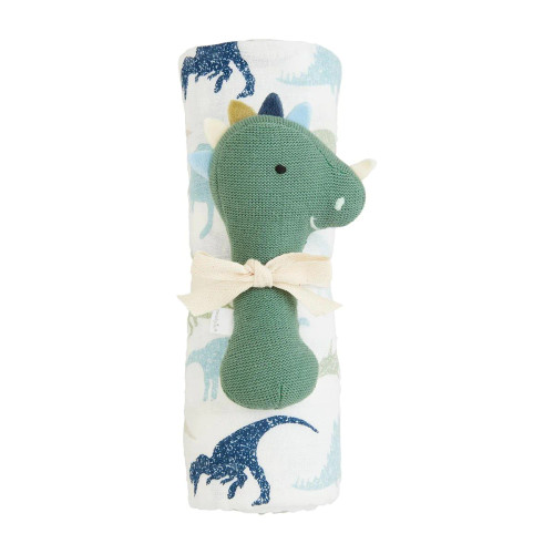 Mudpie Dino Swaddle and Rattle Set