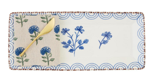 Mudpie Blue Floral Tray and Towel Set